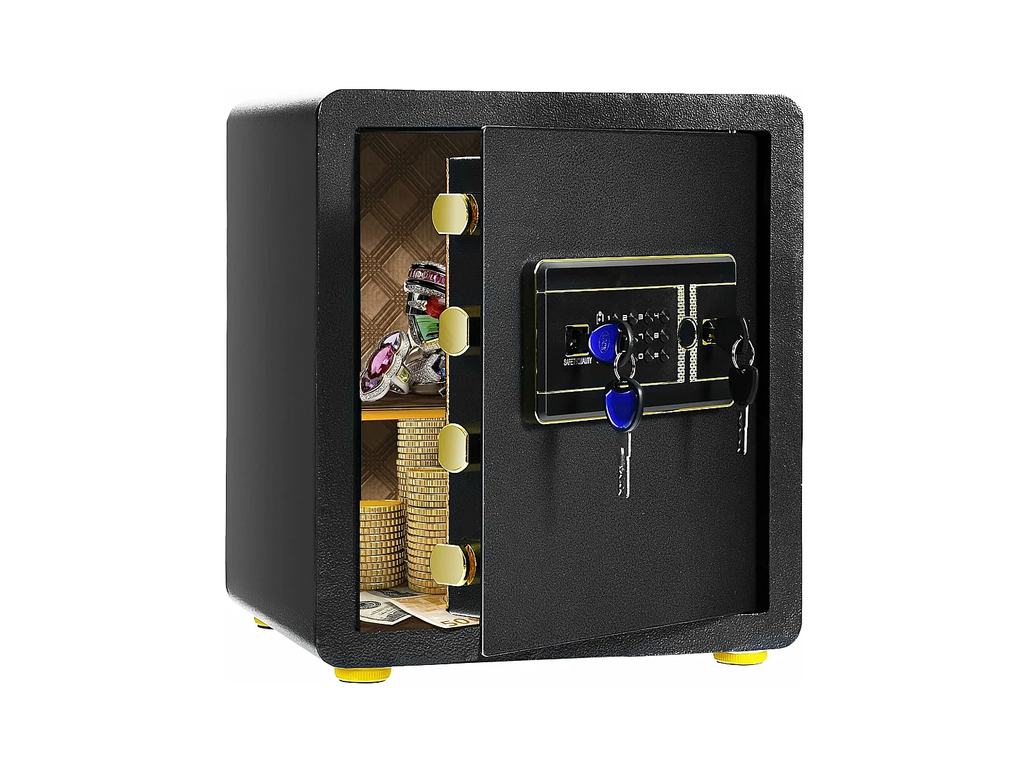 Coffre-fort de Sécurité Électronique 45L, avec Clavier Numérique, Système d'Alarme, Étagère Amovible, 2 Clés Principales et 2 d'Urgence, 36 x 31 x 41 CM