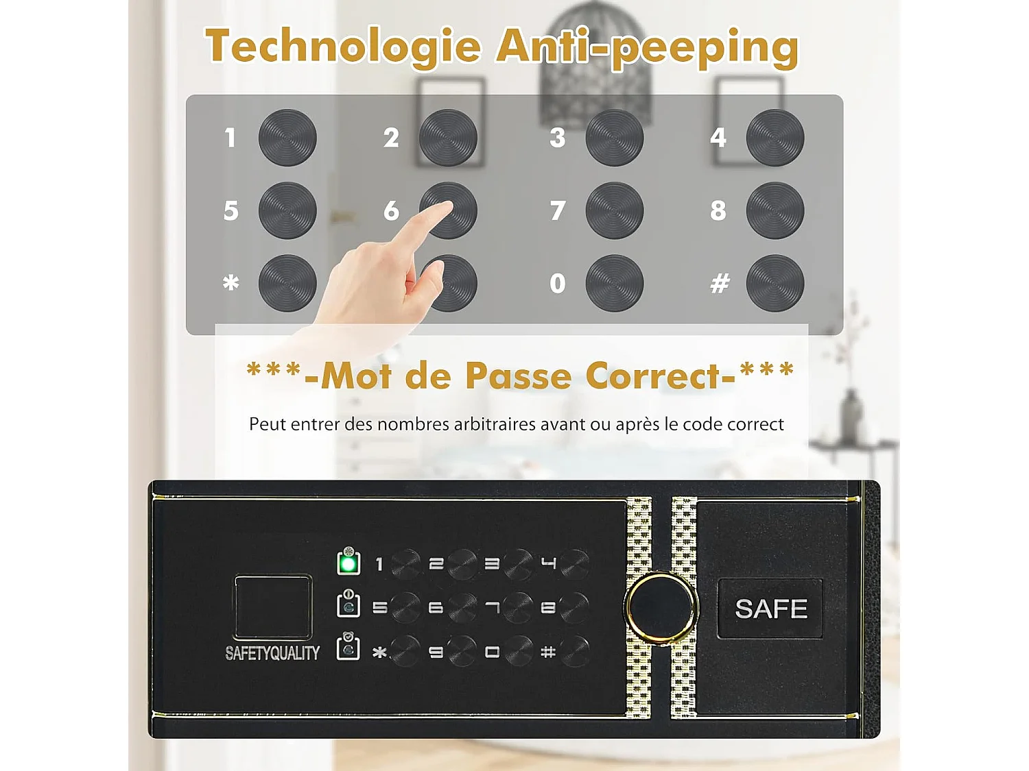 Coffre-fort de Sécurité Électronique 45L, avec Clavier Numérique, Système d'Alarme, Étagère Amovible, 2 Clés Principales et 2 d'Urgence, 36 x 31 x 41 CM