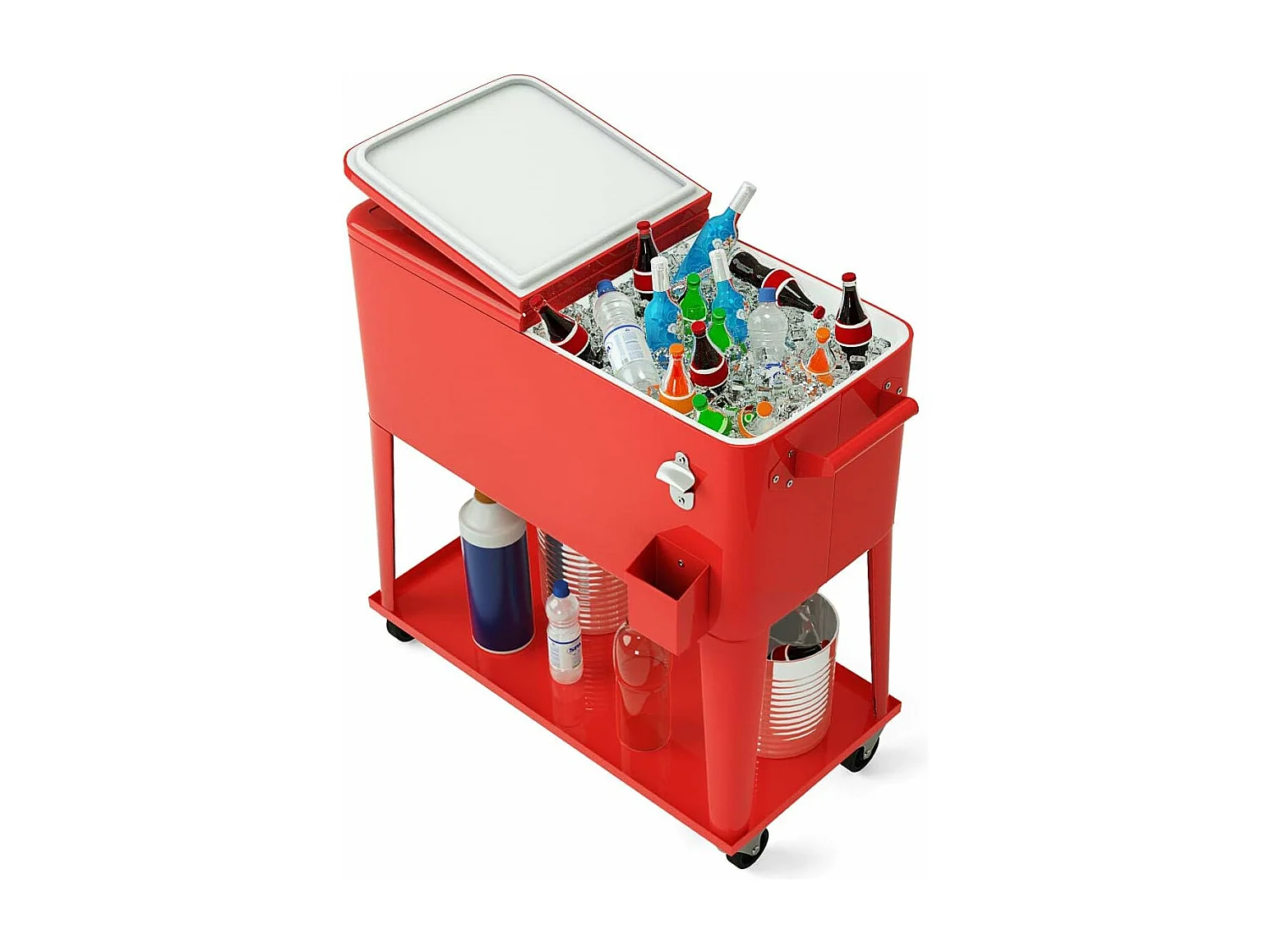 Desserte de Jardin à Roulettes 76L en Fer Solide avec Ouvre-bouteille pour Conserver la Glace et Boissons pour Fête/Terrasse