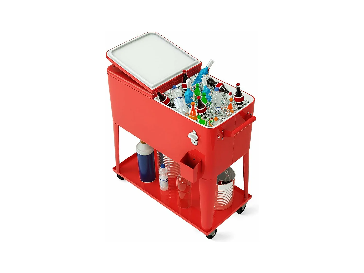Desserte de Jardin à Roulettes 76L en Fer Solide avec Ouvre-bouteille pour Conserver la Glace et Boissons pour Fête/Terrasse