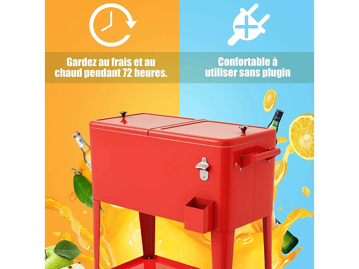 Desserte de Jardin à Roulettes 76L en Fer Solide avec Ouvre-bouteille pour Conserver la Glace et Boissons pour Fête/Terrasse