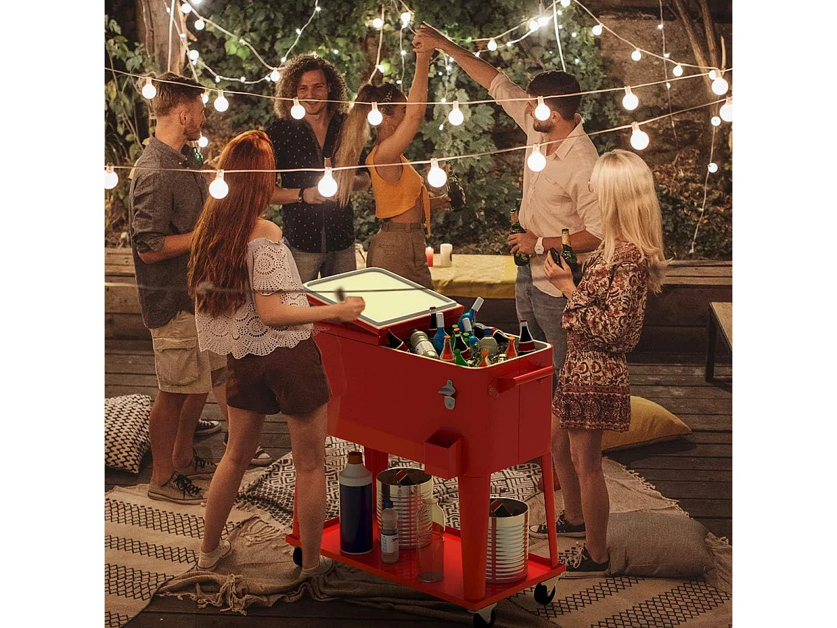 Desserte de Jardin à Roulettes 76L en Fer Solide avec Ouvre-bouteille pour Conserver la Glace et Boissons pour Fête/Terrasse