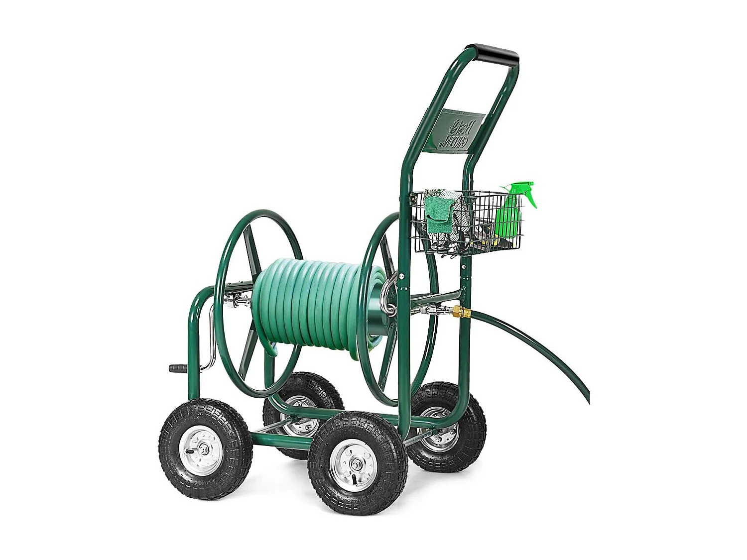 Bewateringswagen, besproeiingsslanghaspel met 4 zwenkwielen, opbergmand en 1,7 m slang voor tuin 95 x 62 x 113 cm