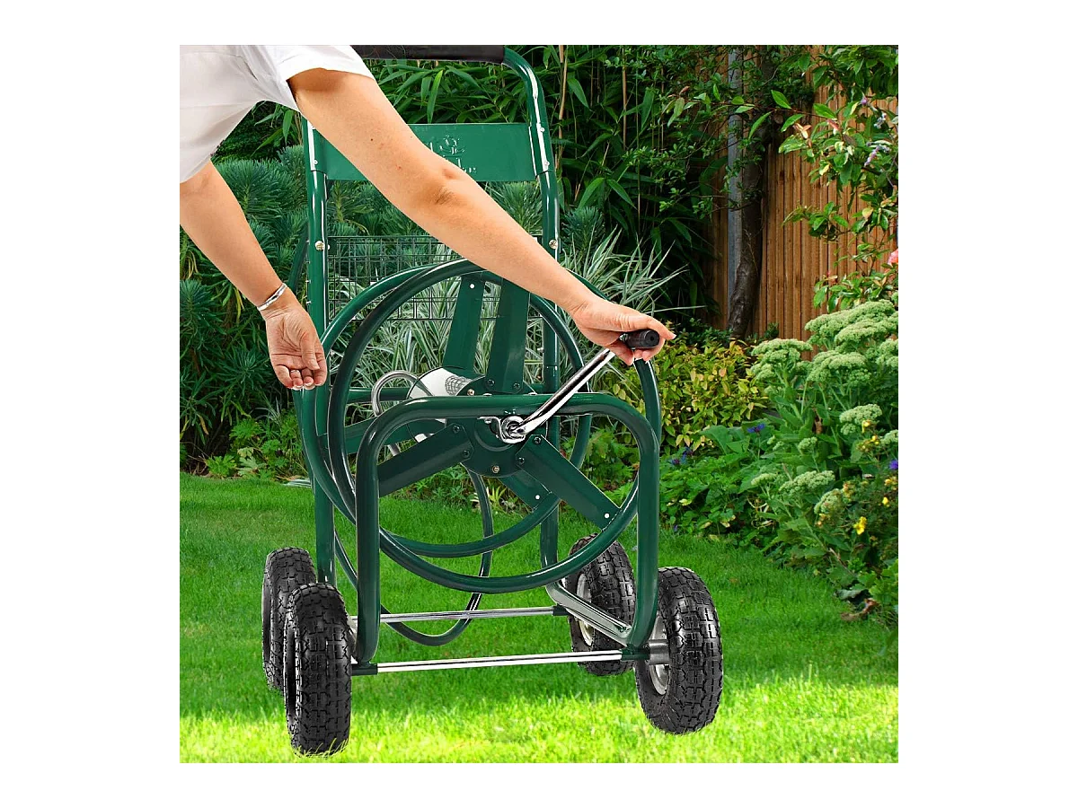 hariot d’Arrosage,Dévidoir de Tuyau d’Arrosage avec 4 roulettes,Panier de Rangement et 1,7M de Tuyau pour Jardin 95 x 62 x 113cm