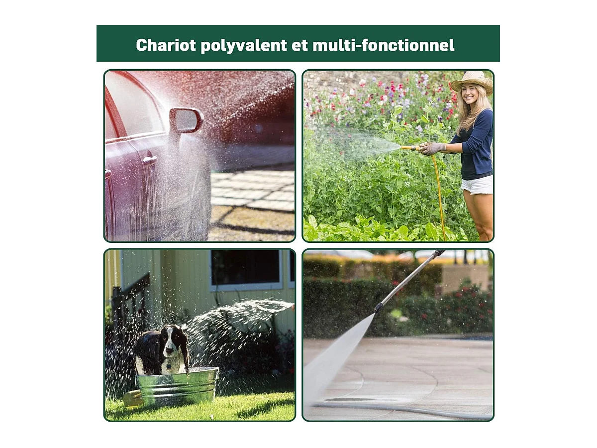 hariot d’Arrosage,Dévidoir de Tuyau d’Arrosage avec 4 roulettes,Panier de Rangement et 1,7M de Tuyau pour Jardin 95 x 62 x 113cm