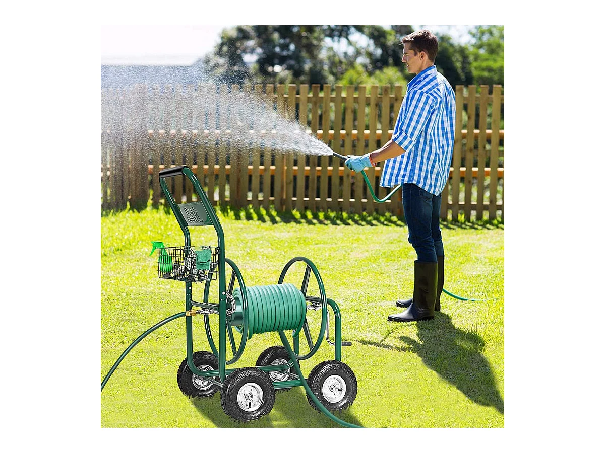 hariot d’Arrosage,Dévidoir de Tuyau d’Arrosage avec 4 roulettes,Panier de Rangement et 1,7M de Tuyau pour Jardin 95 x 62 x 113cm