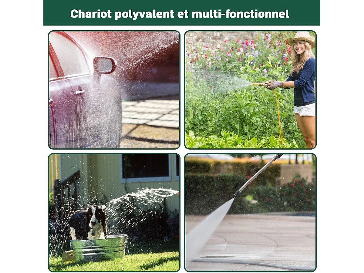 Bewateringswagen, besproeiingsslanghaspel met 4 zwenkwielen, opbergmand en 1,7 m slang voor tuin 95 x 62 x 113 cm