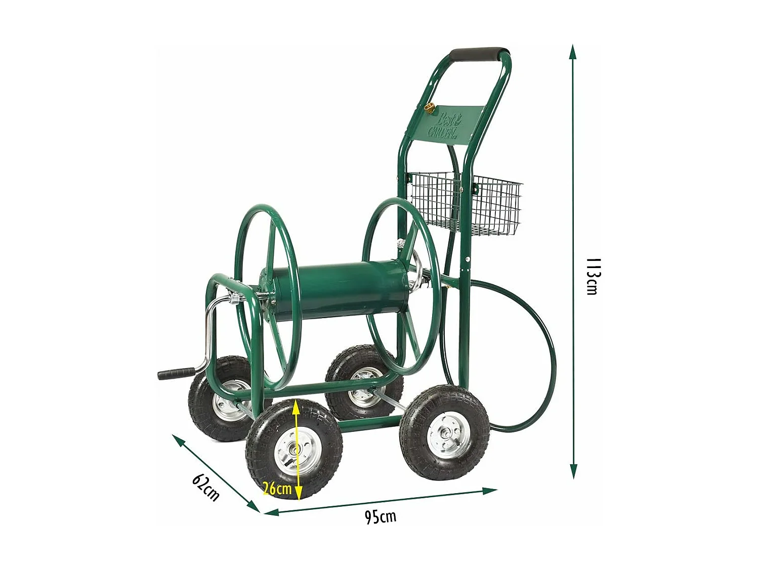 Bewateringswagen, besproeiingsslanghaspel met 4 zwenkwielen, opbergmand en 1,7 m slang voor tuin 95 x 62 x 113 cm
