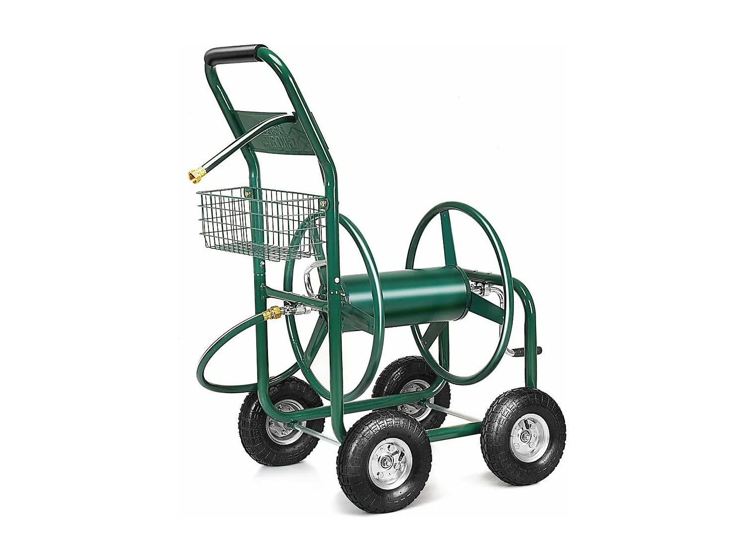 Bewateringswagen, besproeiingsslanghaspel met 4 zwenkwielen, opbergmand en 1,7 m slang voor tuin 95 x 62 x 113 cm