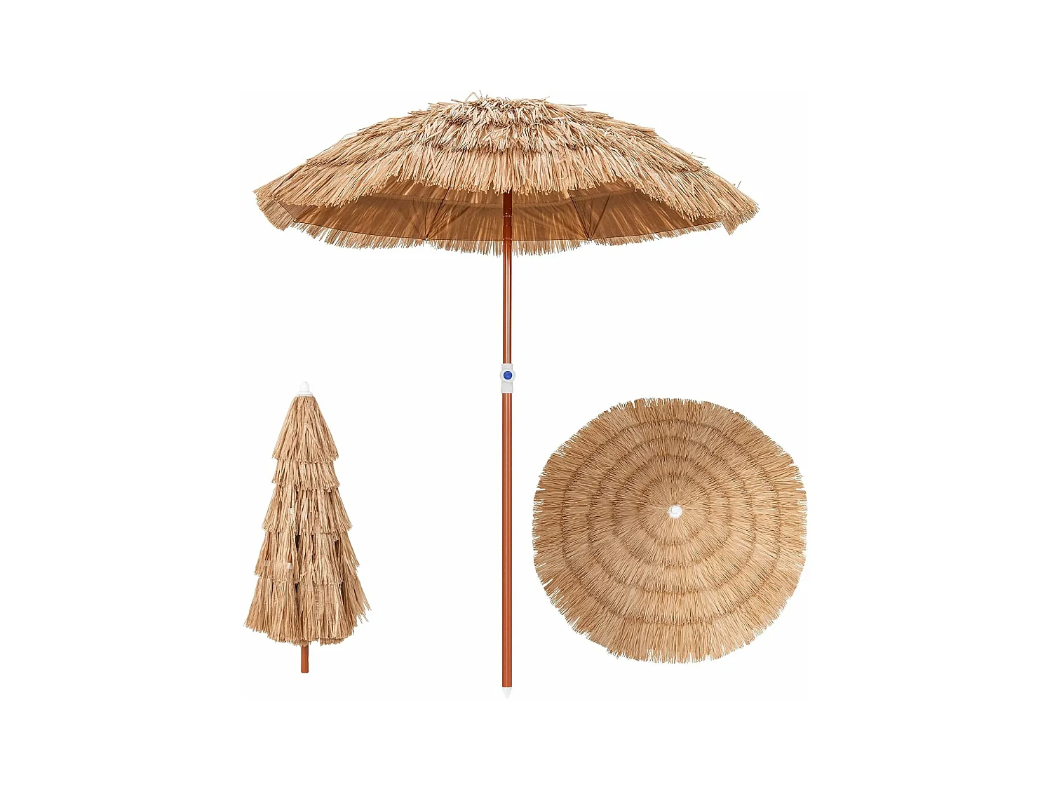 Parasol inclinable hawaïen 140-195cm avec sac de transport--UPF 30+/Ø155 cm Parasol de Plage en Paille pour Terrasse Jardin Piscine