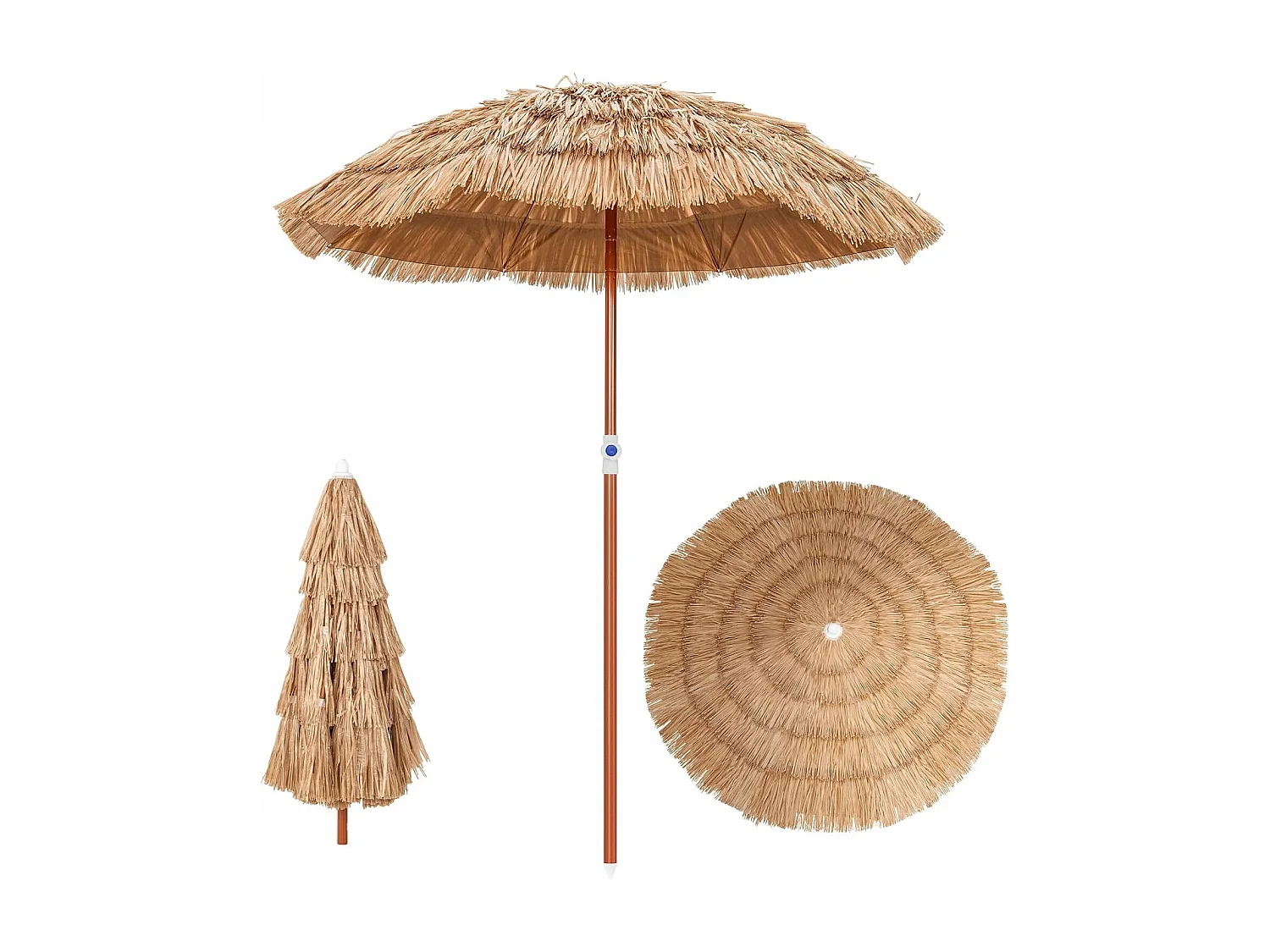 Parasol inclinable hawaïen 140-195cm avec sac de transport--UPF 30+/Ø155 cm Parasol de Plage en Paille pour Terrasse Jardin Piscine