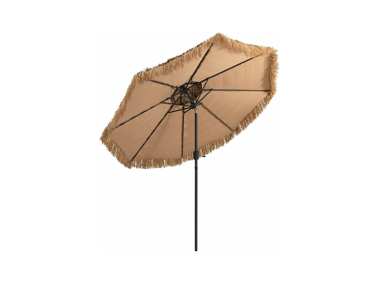 Parasol de Plage Style Hawaï 2,7 m Double Aération avec 8 Baleines Système de Manivelle Manuel Inclinaison Réglable