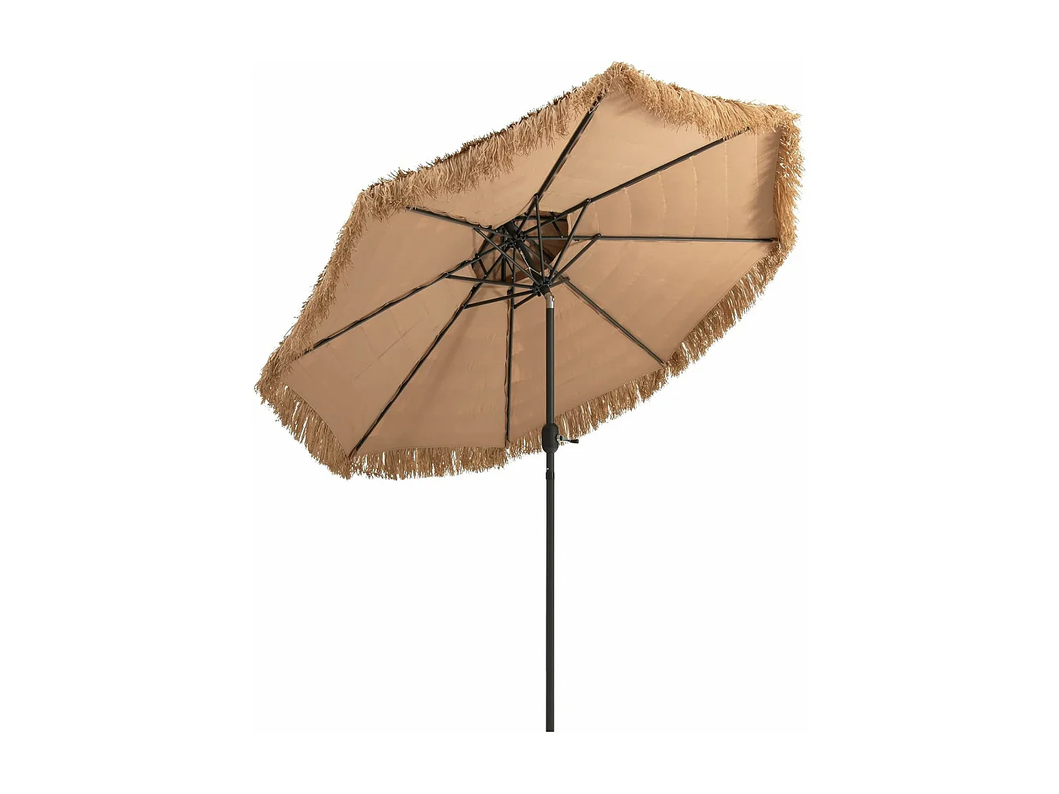 Parasol de Plage Style Hawaï 2,7 m Double Aération avec 8 Baleines Système de Manivelle Manuel Inclinaison Réglable