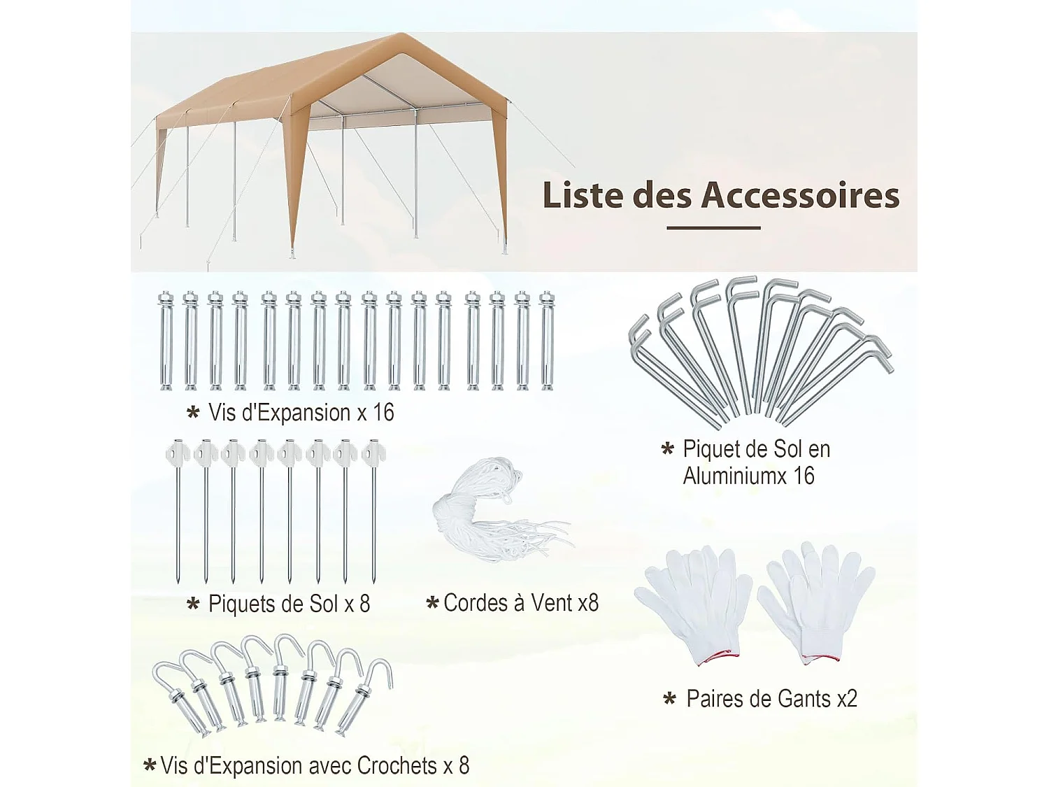 Abri de Voiture/Carport 3 x 6 m - Cadre en Acier Galvanisé/Tente de Garage PE 160g/㎡ Tente de Réception/Tonnelle Extérieure