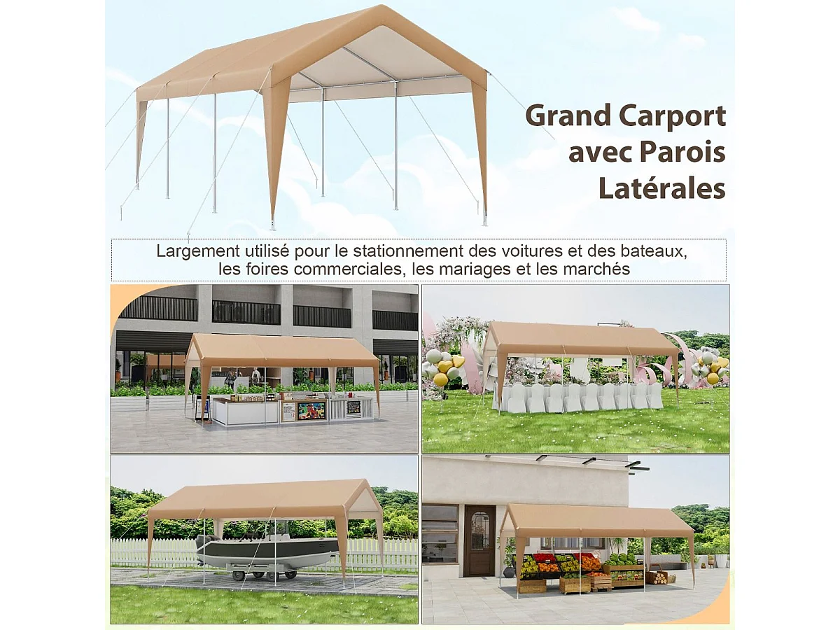 Abri de Voiture/Carport 3 x 6 m - Cadre en Acier Galvanisé/Tente de Garage PE 160g/㎡ Tente de Réception/Tonnelle Extérieure