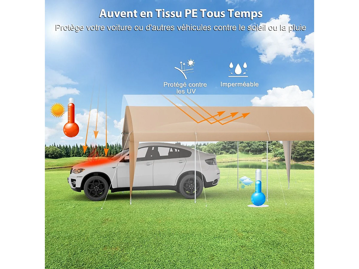 3 x 6m Carport/Auto Schuilplaats - Gegalvaniseerd Stalen Frame/Garage Tent PE 160g/㎡ Party Tent/Buiten Prieel