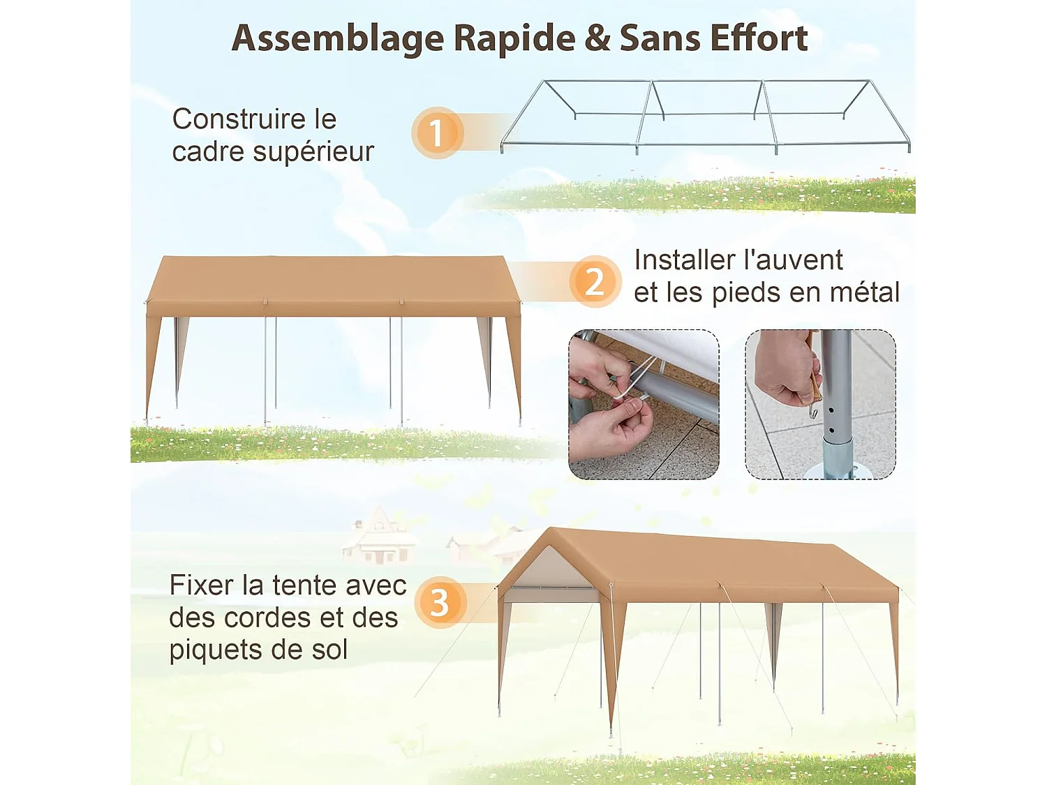 3 x 6m Carport/Auto Schuilplaats - Gegalvaniseerd Stalen Frame/Garage Tent PE 160g/㎡ Party Tent/Buiten Prieel