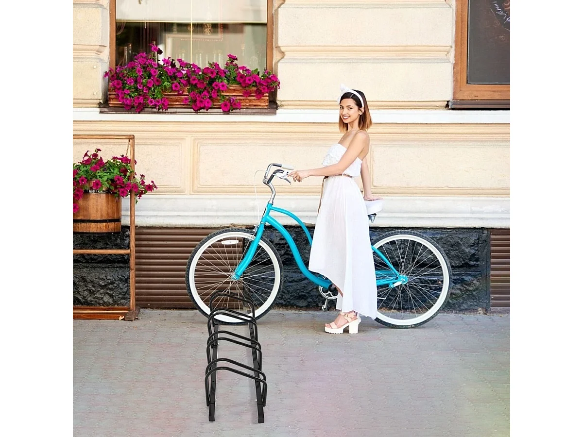 Râtelier 4 Vélos en Acier Fixation au Sol ou Mur 120x32.5x26CM Résistant aux Intempéries Antirouille Ecole Commerce Noir