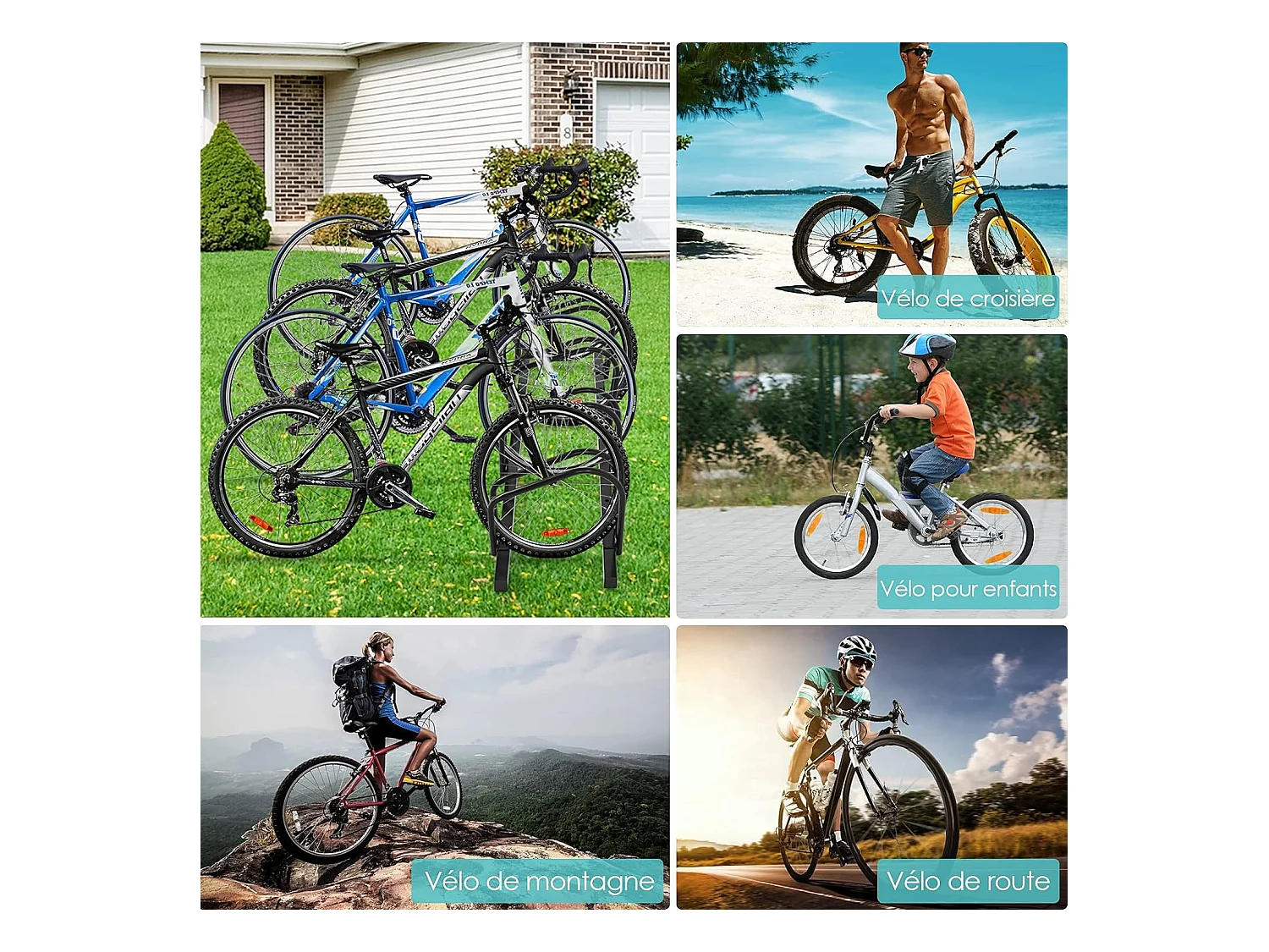 Râtelier 4 Vélos en Acier Fixation au Sol ou Mur 120x32.5x26CM Résistant aux Intempéries Antirouille Ecole Commerce Noir