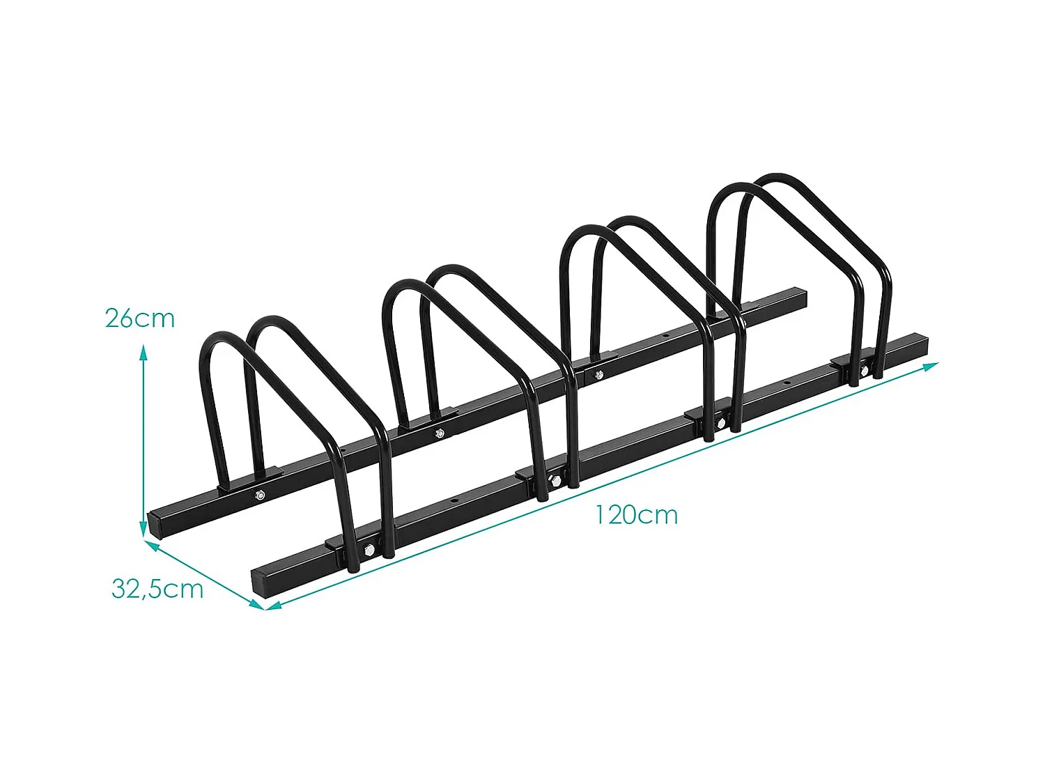 Râtelier 4 Vélos en Acier Fixation au Sol ou Mur 120x32.5x26CM Résistant aux Intempéries Antirouille Ecole Commerce Noir