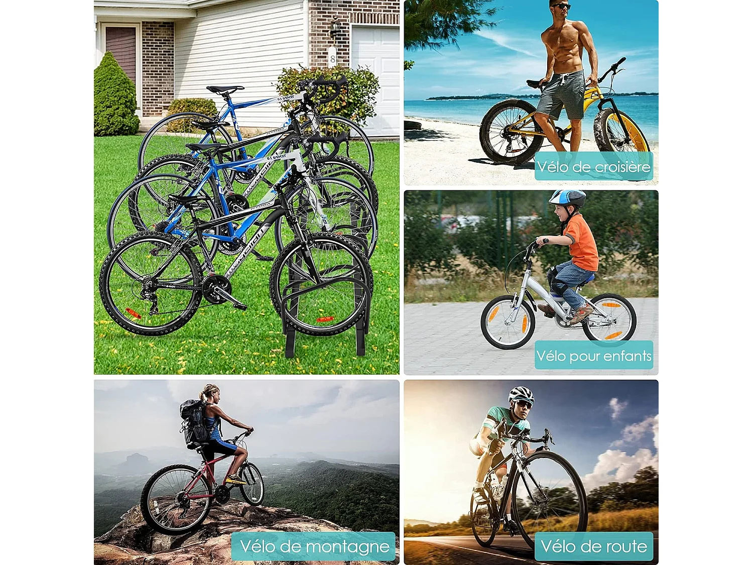 Râtelier 4 Vélos en Acier Fixation au Sol ou Mur 120x32.5x26CM Résistant aux Intempéries Antirouille Ecole Commerce Noir