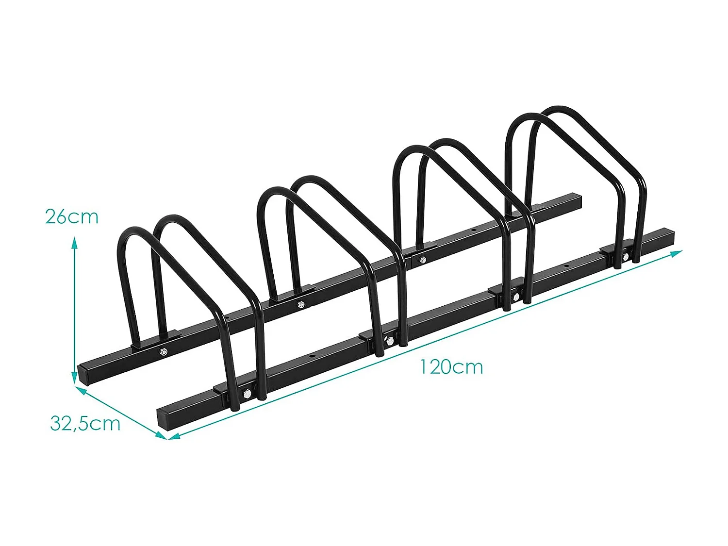 Râtelier 4 Vélos en Acier Fixation au Sol ou Mur 120x32.5x26CM Résistant aux Intempéries Antirouille Ecole Commerce Noir