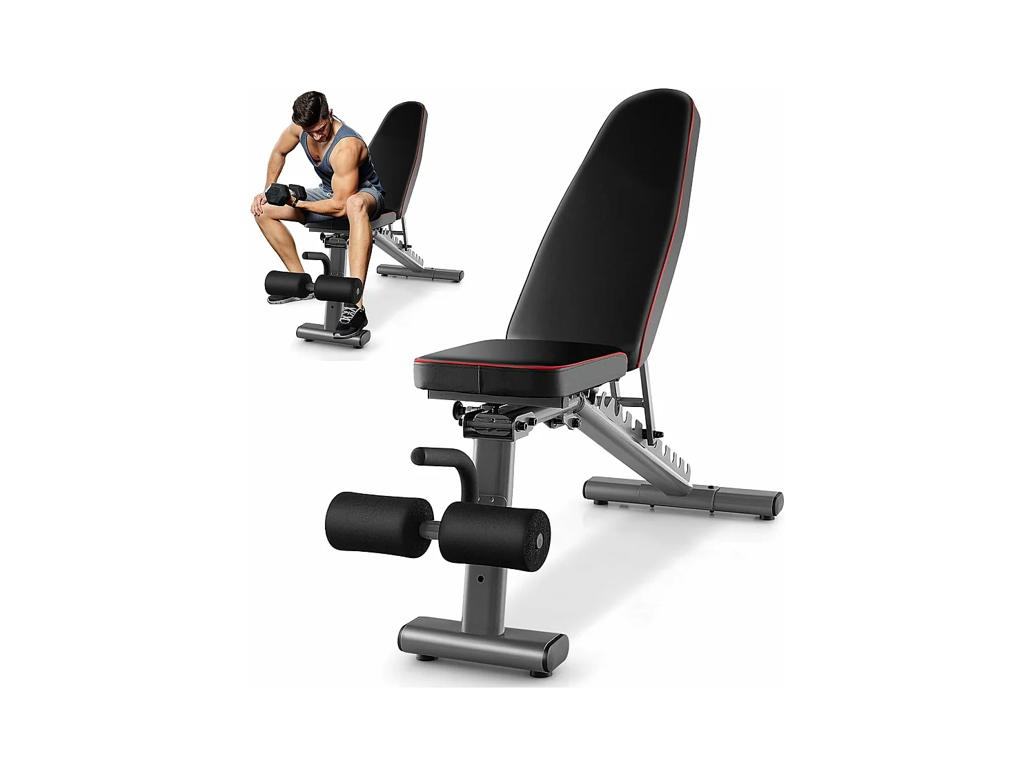 Banc de Musculation Dossier Réglable 10 Positions, Banc pour Entraînement Complet du Corps en Métal Charge 300KG avec 2 Roues, Idéal pour Développé Couché et Abdominaux
