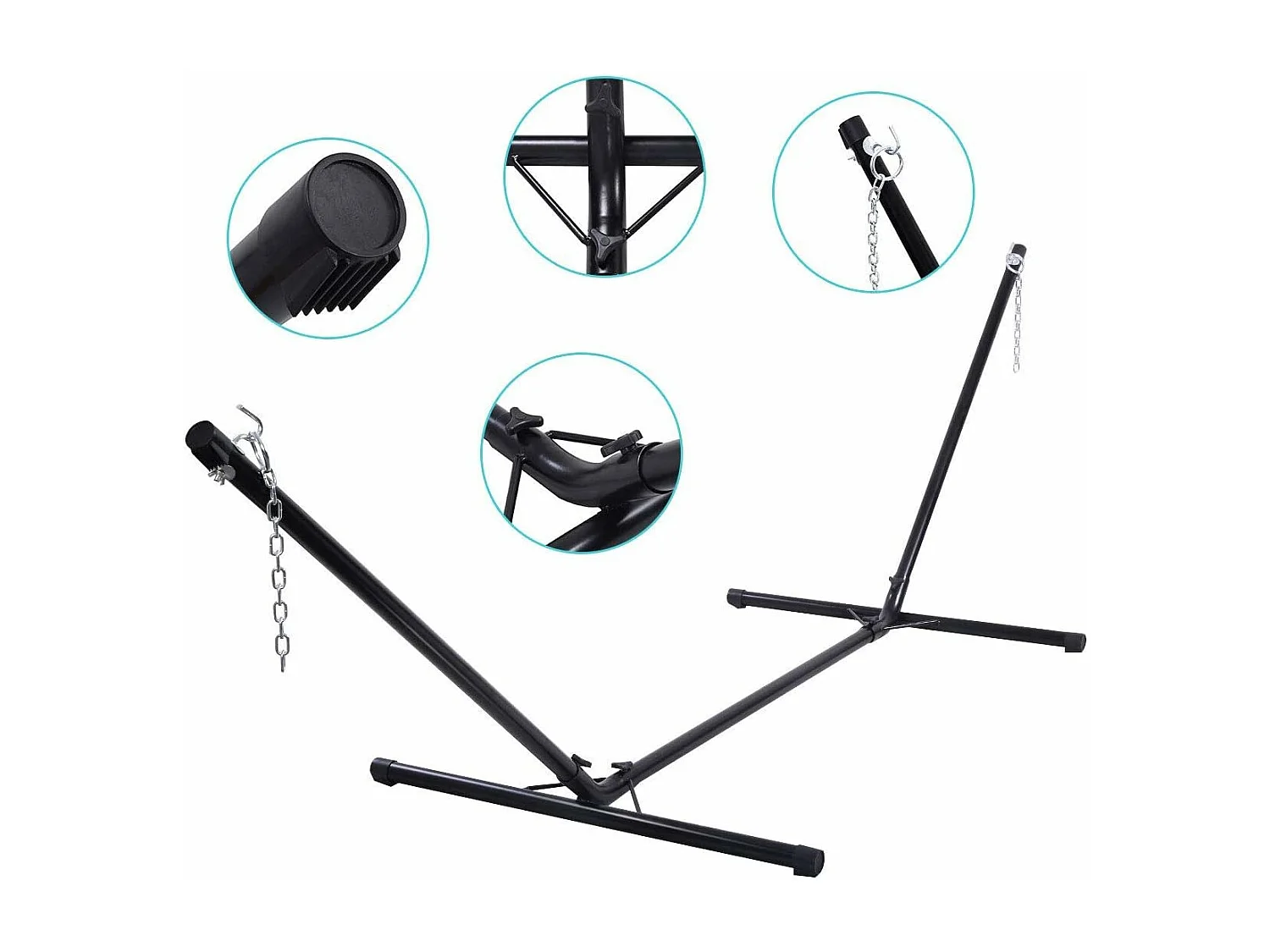 Support de Hamac en Métal 325 x 100 x 106 cm Charge 150 KG Chaîne Réglable avec Crochets pour Intérieur Extérieur（Noir)