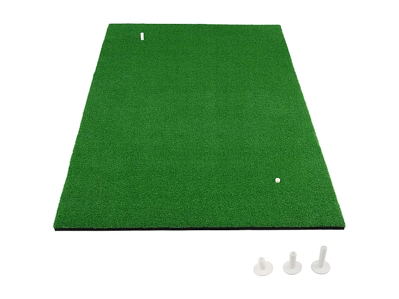 Tapis d'Entraînement de Golf/Tapis de Frappe de Golf, 1,5 x 1m, 2 Positions de Tee et 3 Tees en Caoutchouc Inclus, Utilisation Intérieure et Extérieure