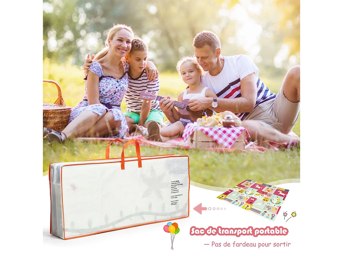 Tapis de Jeu pour Bébé Pliable 200x180x1,4CM avec l'Image Licorne/Lion en Mousse XPE Non Toxique Antidérapant Double Face avec Sac de Transport