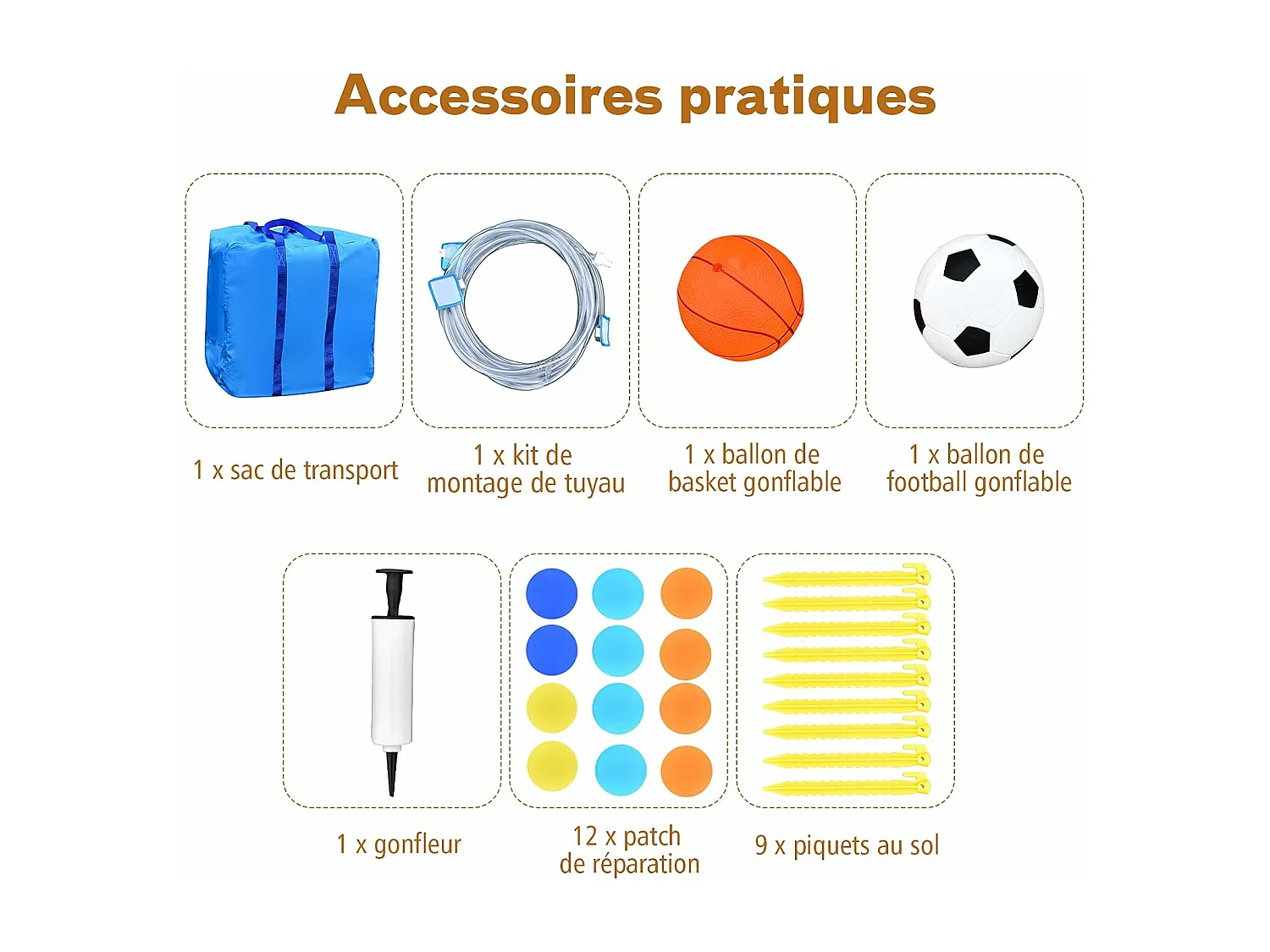 6 en 1 Château Gonflable Aquatique avec Piscine et Toboggan, Maison de Rebond Gonflable avec Panier de Basket, Mur d’Escalade, Pataugeoire pour Enfants de 3 Ans+