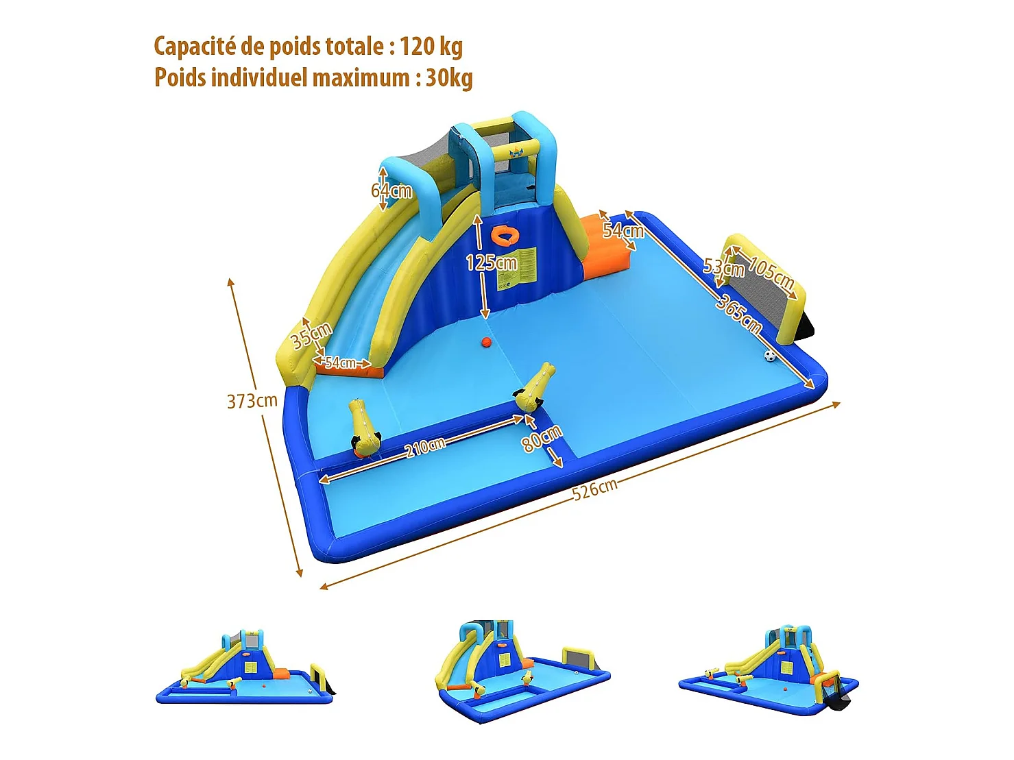 6 en 1 Château Gonflable Aquatique avec Piscine et Toboggan, Maison de Rebond Gonflable avec Panier de Basket, Mur d’Escalade, Pataugeoire pour Enfants de 3 Ans+