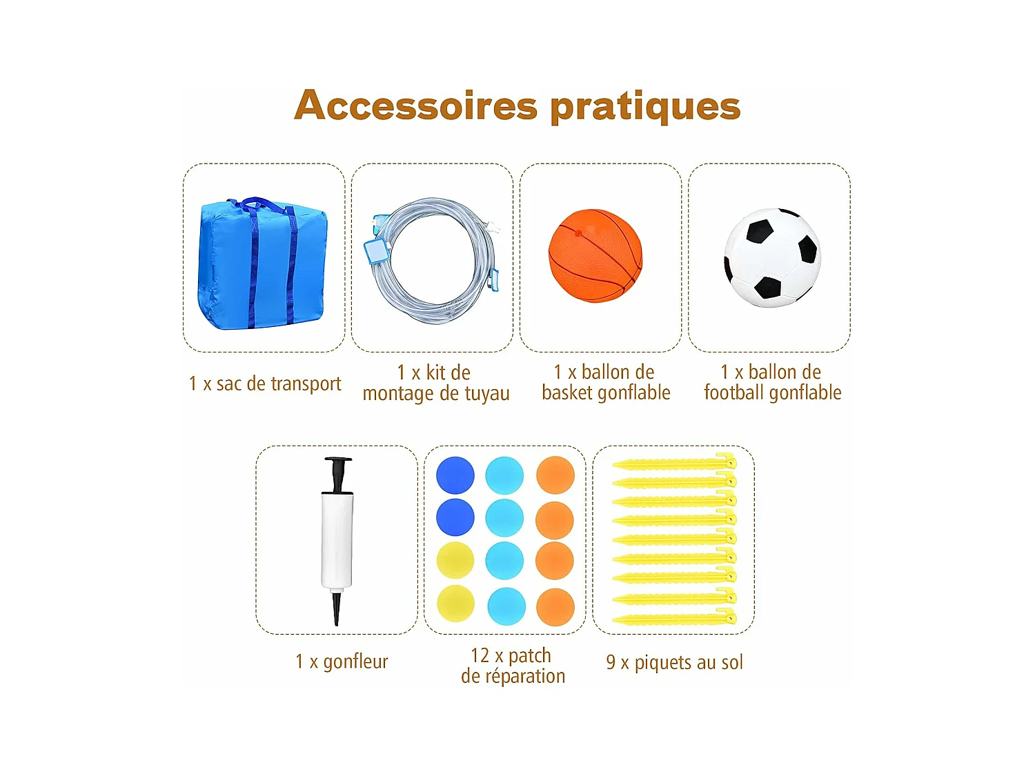 6 en 1 Château Gonflable Aquatique avec Piscine et Toboggan, Maison de Rebond Gonflable avec Panier de Basket, Mur d’Escalade, Pataugeoire pour Enfants de 3 Ans+