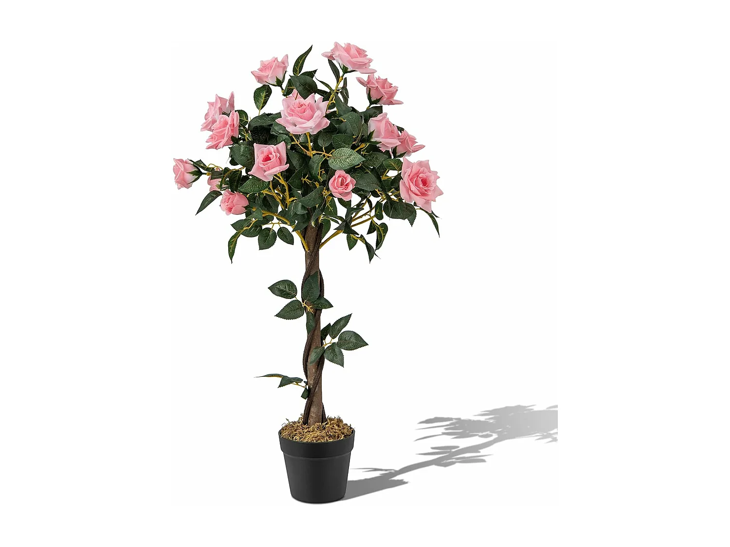 Plante Artificielle en Pot Remplies de Ciment 93CM avec 21 Roses, Fausse Rosier à Fleurs avec Tronc en Bois Véritable, Décoration Moderne pour Salon Balcon Bureau