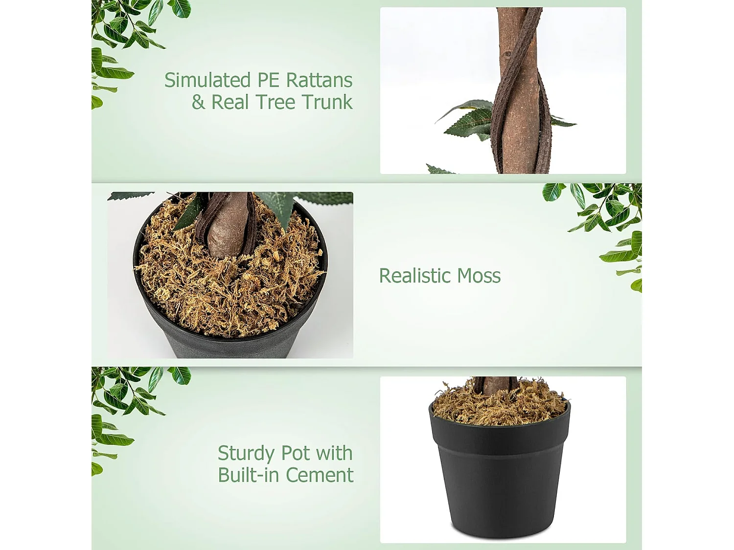 Plante Artificielle en Pot Remplies de Ciment 93CM avec 21 Roses, Fausse Rosier à Fleurs avec Tronc en Bois Véritable, Décoration Moderne pour Salon Balcon Bureau