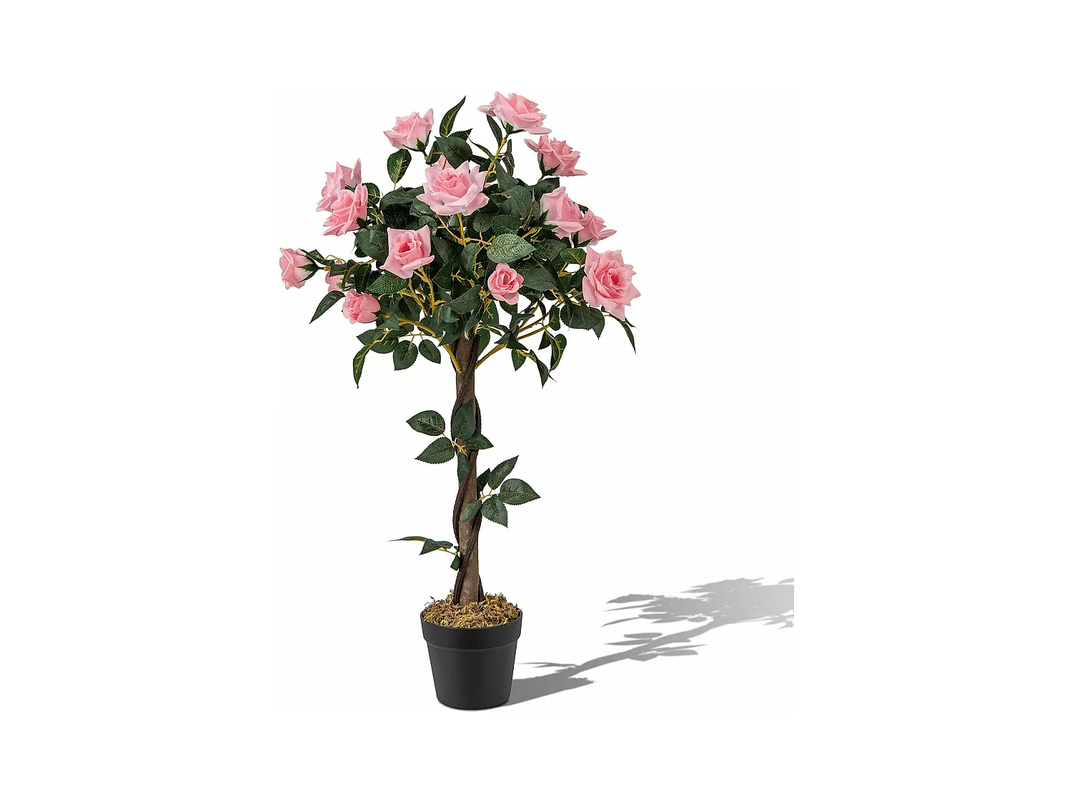 Plante Artificielle en Pot Remplies de Ciment 93CM avec 21 Roses, Fausse Rosier à Fleurs avec Tronc en Bois Véritable, Décoration Moderne pour Salon Balcon Bureau