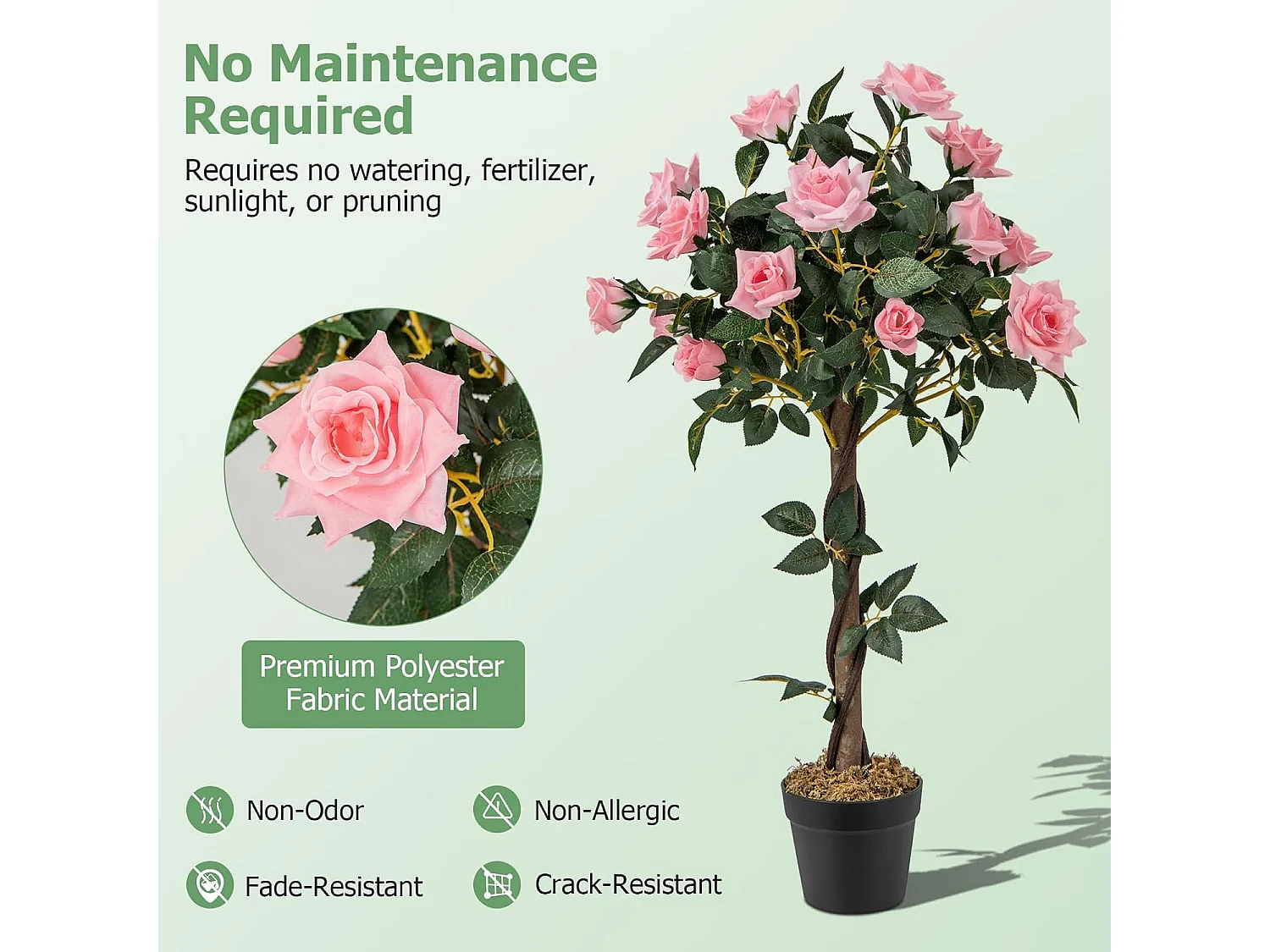 Plante Artificielle en Pot Remplies de Ciment 93CM avec 21 Roses, Fausse Rosier à Fleurs avec Tronc en Bois Véritable, Décoration Moderne pour Salon Balcon Bureau