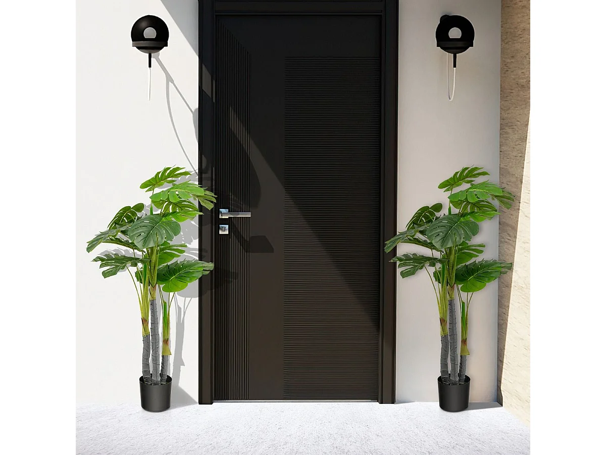 Palmier Artificiel Monstera Deliciosa 120CM avec 20 Feuilles, Fausse Plante avec Pot en Ciment et Mousse Réaliste, Décoration pour Maison Bureau Terrasse, Vert