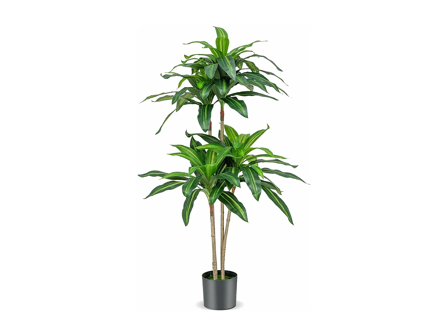 140 cm hoge kunstboom, nep Dracaena-plant met 92 bladeren, cementen pot met mos, onderhoudsvrij, voor tuindecoratie thuis, kantoor of thuis