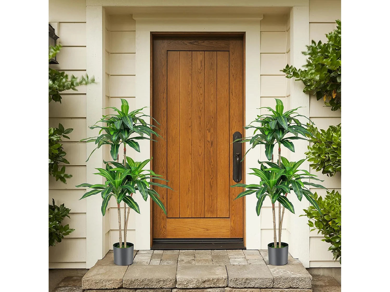 Arbre Artificiel de 140 cm, Fausse Plante Dracaena avec 92 Feuilles Pot en Ciment Couverture de Mousse, sans Entretien, pour Décoration de Jardin Maison Bureau