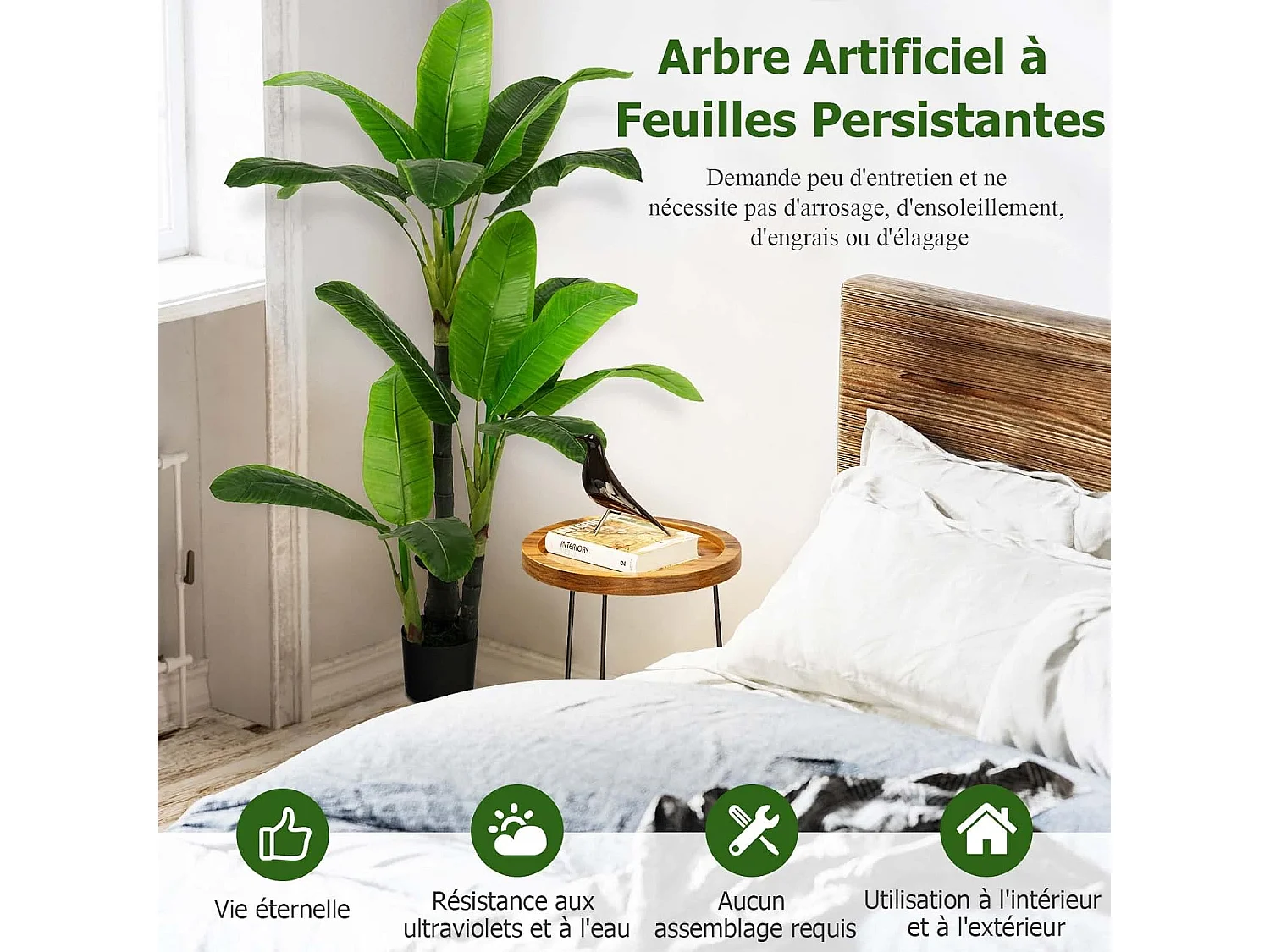 Plante Artificielle de 150CM en Plastique, Fausse Plante de Palmier Tropical avec 18 Grandes Feuilles, Pot en Ciment, 2 Mousse, pour Bureau, Maison, Jardin