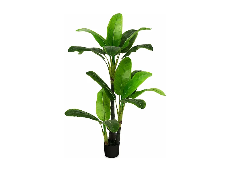 Plante Artificielle de 150CM en Plastique, Fausse Plante de Palmier Tropical avec 18 Grandes Feuilles, Pot en Ciment, 2 Mousse, pour Bureau, Maison, Jardin
