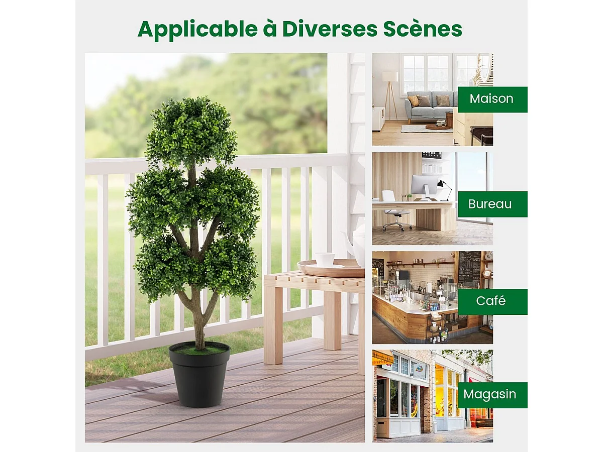 Arbre Topiaire en Buis Artificiel à Boules 115 cm, Fausse Plante