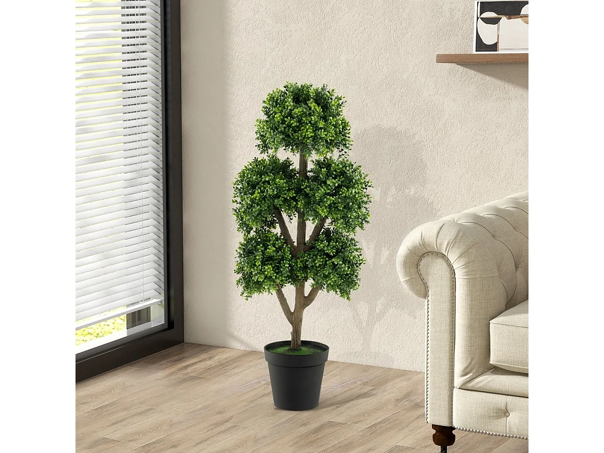 Arbre Topiaire en Buis Artificiel à 5 Boules 115 cm, Fausse Plante de Buis avec Pot Lesté Rempli de Ciment, pour Décoration de Maison Bureau Jardin et Entrée (115 cm)