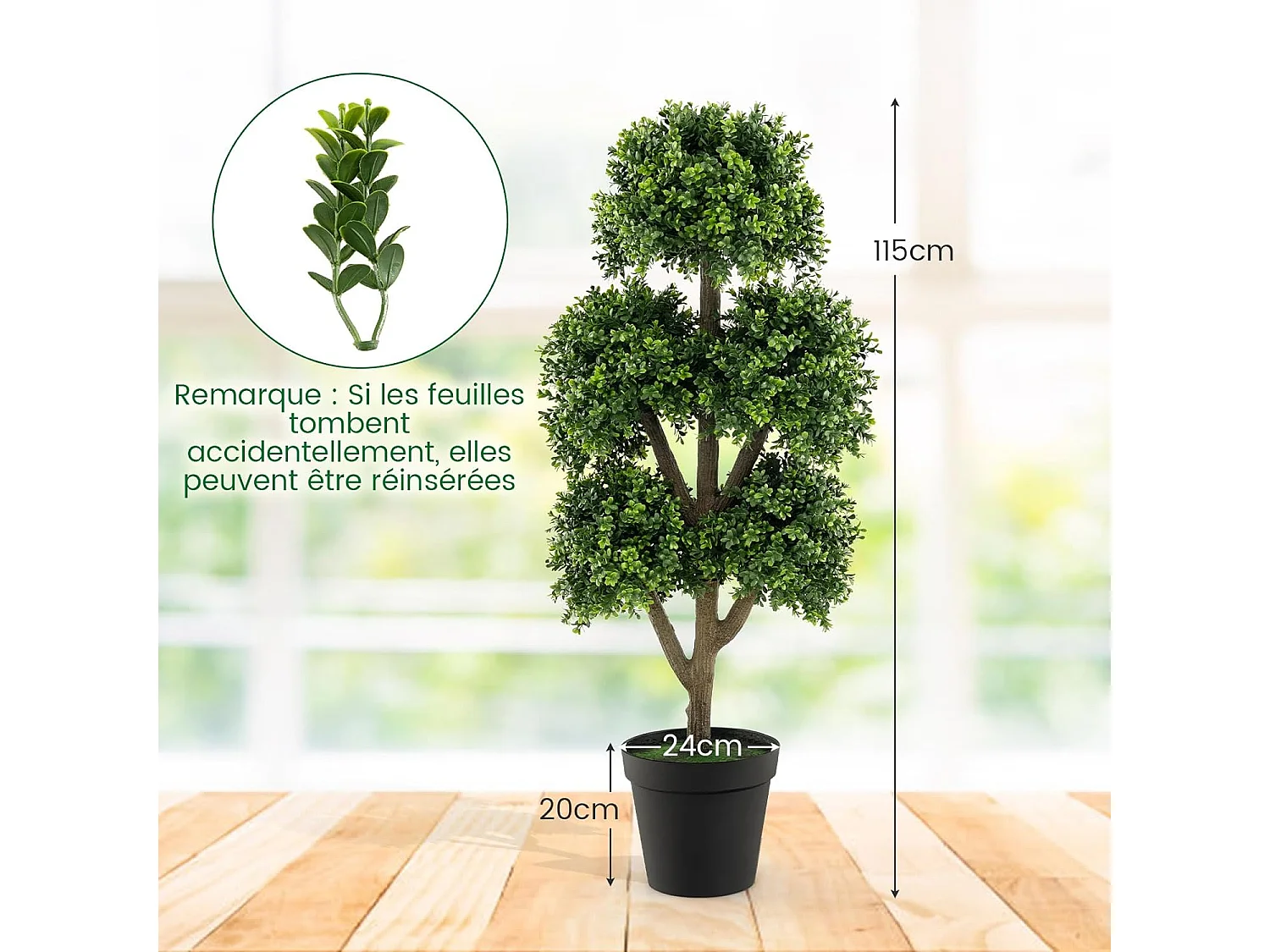 Arbre Topiaire en Buis Artificiel à 5 Boules 115 cm, Fausse Plante de Buis avec Pot Lesté Rempli de Ciment, pour Décoration de Maison Bureau Jardin et Entrée (115 cm)