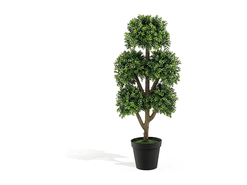 Arbre Topiaire en Buis Artificiel à 5 Boules 115 cm, Fausse Plante de Buis avec Pot Lesté Rempli de Ciment, pour Décoration de Maison Bureau Jardin et Entrée (115 cm)