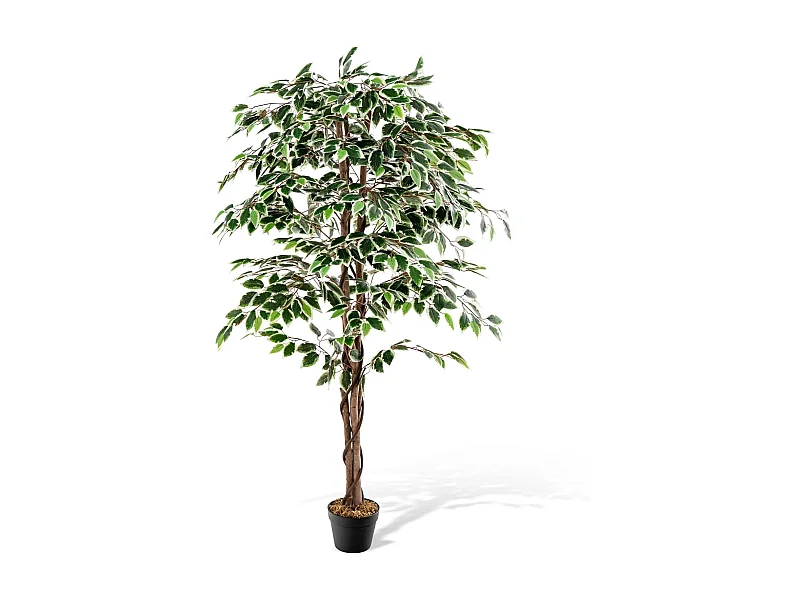 Plante Artificielle de 160CM avec Pot Rempli de Ciment, Ficus Artificiel avec 1008 Feuilles Tronc Réaliste Mousse Séchée, Fausse Arbre Décoration du Magasin Bureau