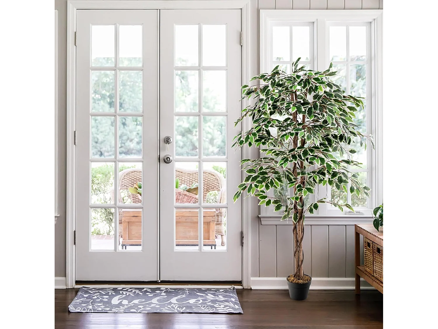 Plante Artificielle de 160CM avec Pot Rempli de Ciment, Ficus Artificiel avec 1008 Feuilles Tronc Réaliste Mousse Séchée, Fausse Arbre Décoration du Magasin Bureau