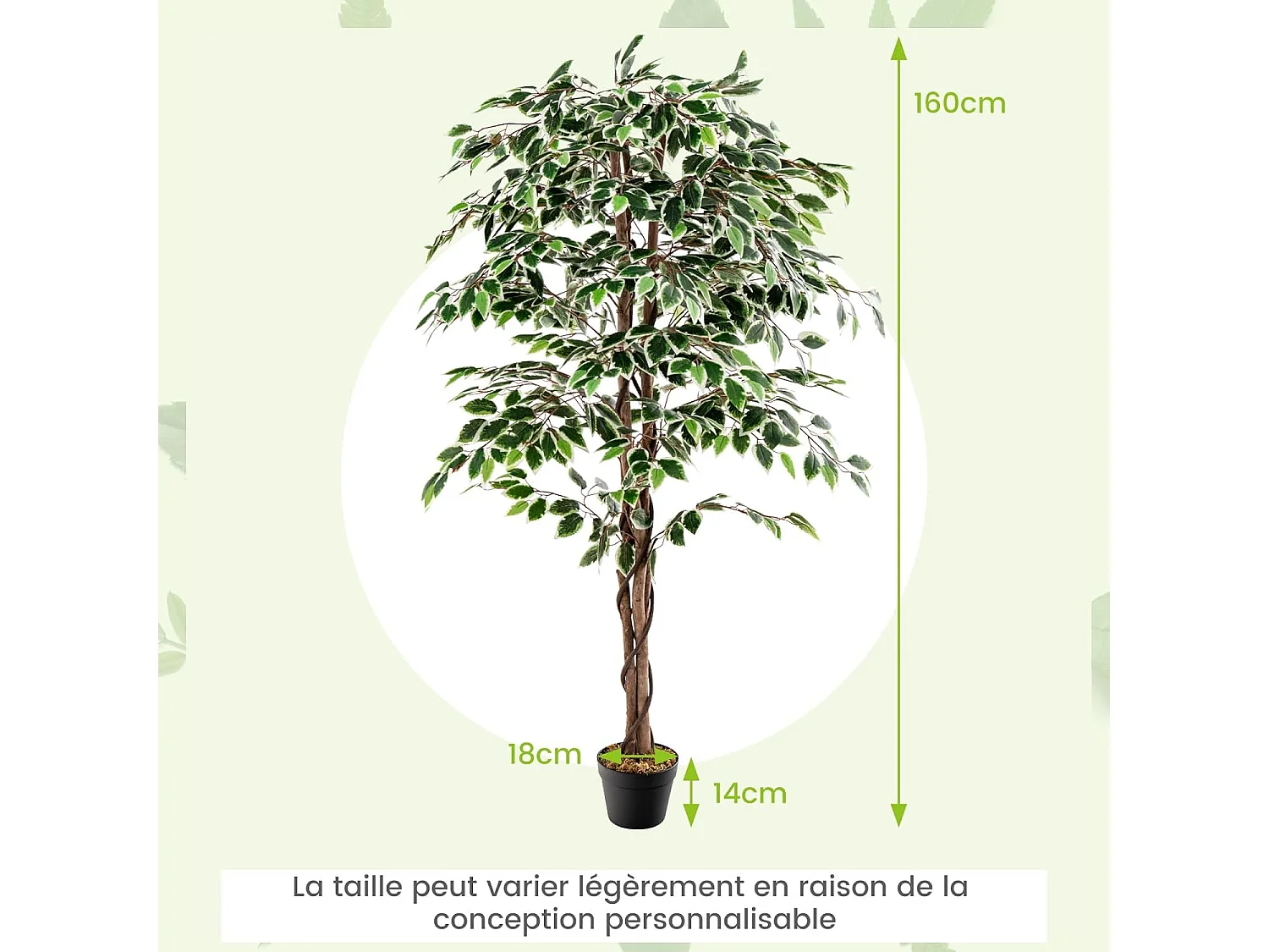 Plante Artificielle de 160CM avec Pot Rempli de Ciment, Ficus Artificiel avec 1008 Feuilles Tronc Réaliste Mousse Séchée, Fausse Arbre Décoration du Magasin Bureau