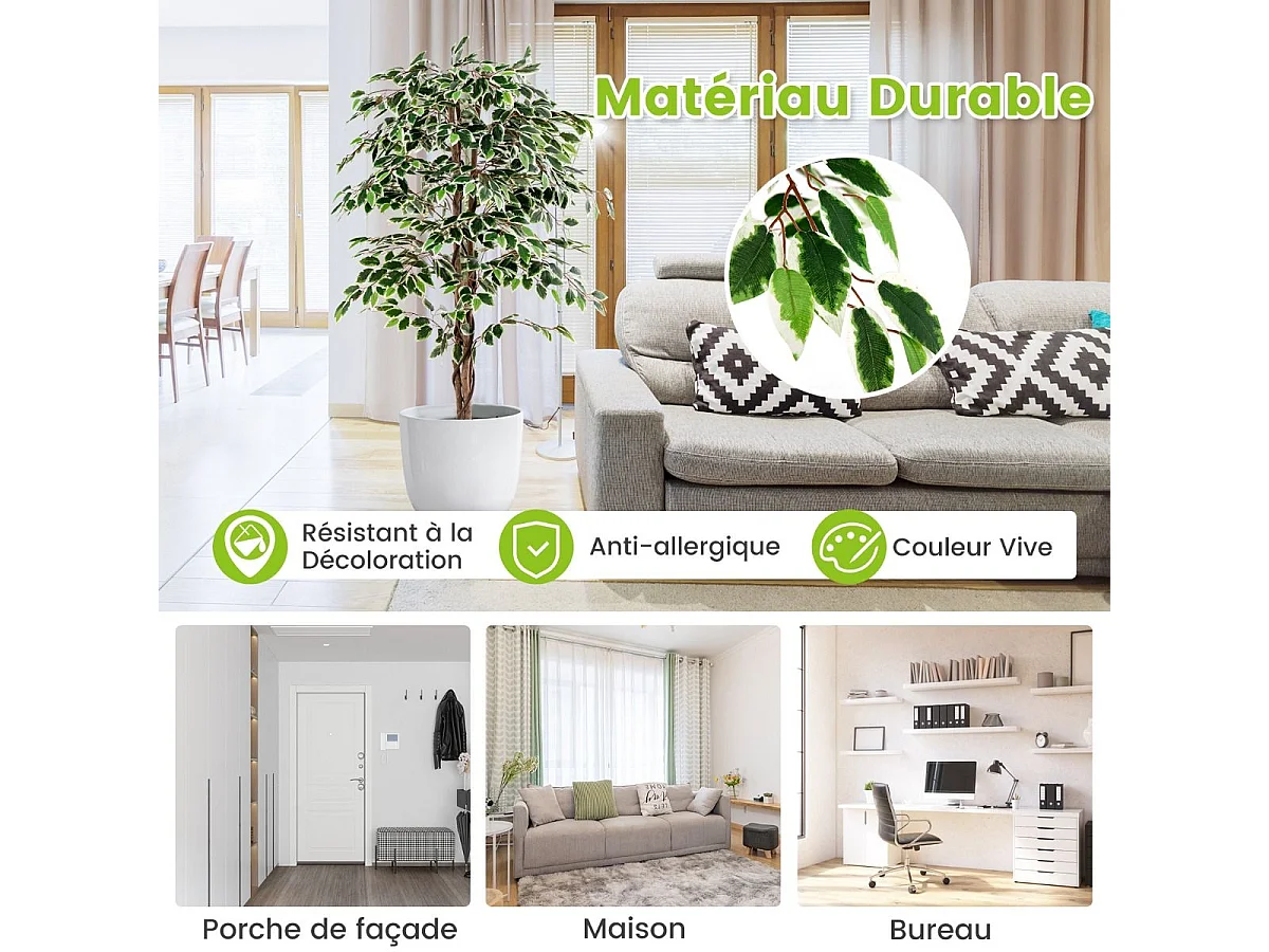 Plante Artificielle de 160CM avec Pot Rempli de Ciment, Ficus Artificiel avec 1008 Feuilles Tronc Réaliste Mousse Séchée, Fausse Arbre Décoration du Magasin Bureau